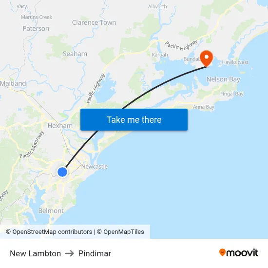 New Lambton to Pindimar map