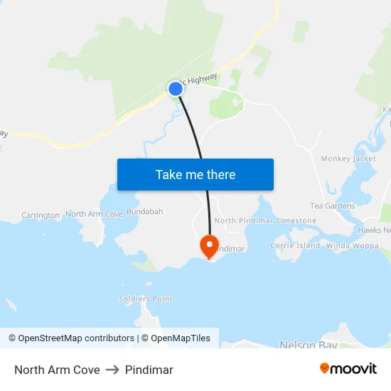 North Arm Cove to Pindimar map