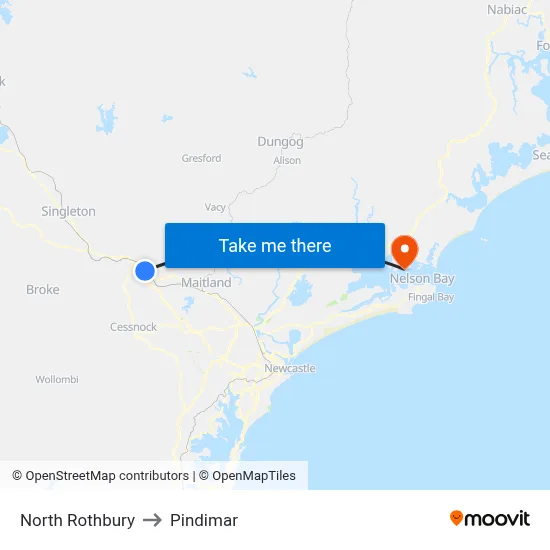 North Rothbury to Pindimar map