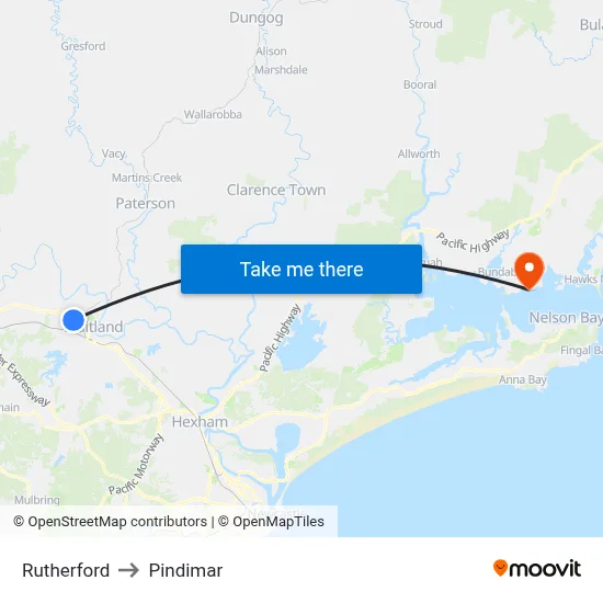 Rutherford to Pindimar map