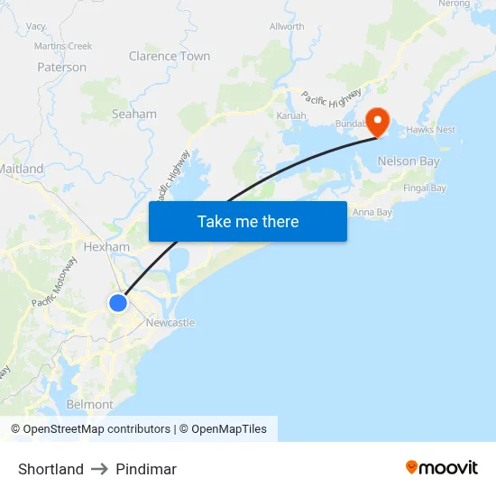 Shortland to Pindimar map