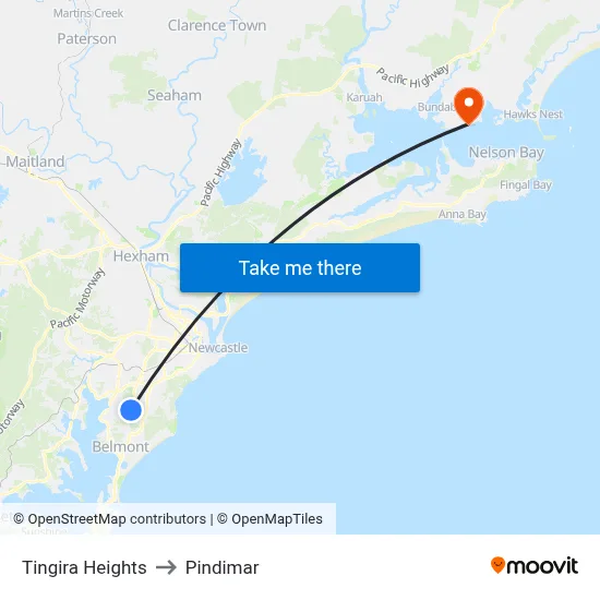 Tingira Heights to Pindimar map