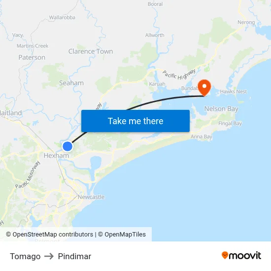 Tomago to Pindimar map