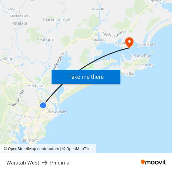 Waratah West to Pindimar map