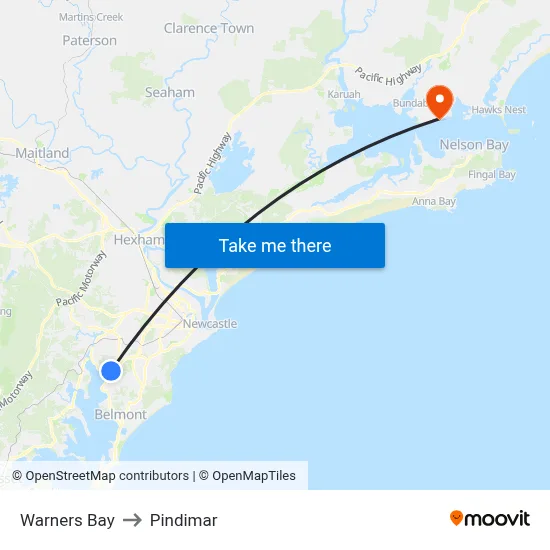 Warners Bay to Pindimar map