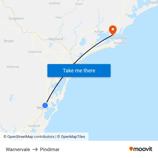 Warnervale to Pindimar map