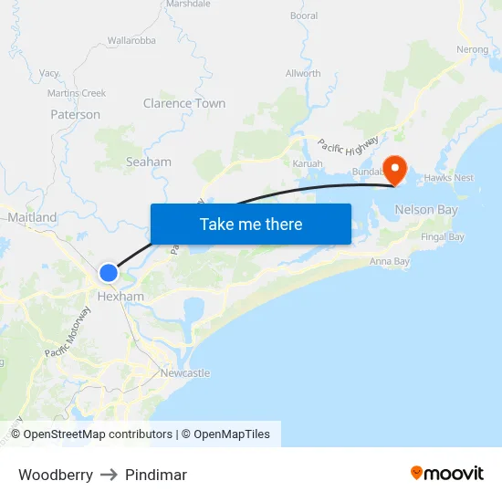 Woodberry to Pindimar map