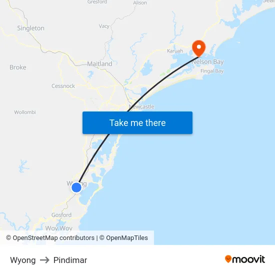 Wyong to Pindimar map