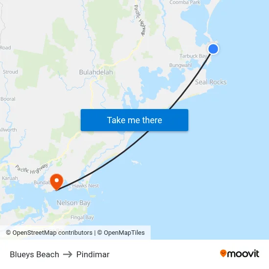 Blueys Beach to Pindimar map