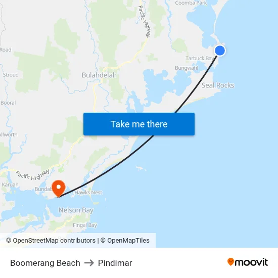 Boomerang Beach to Pindimar map