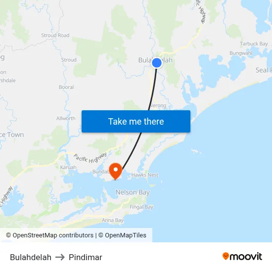 Bulahdelah to Pindimar map