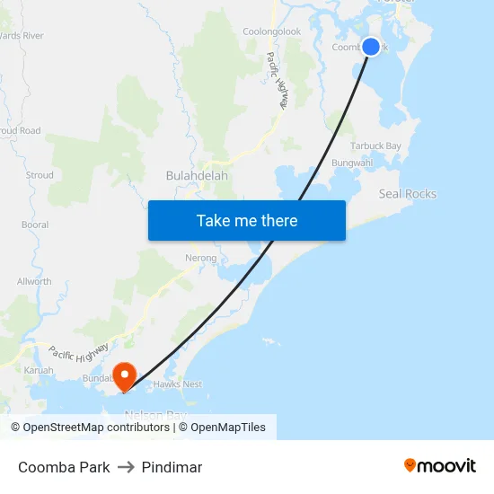 Coomba Park to Pindimar map