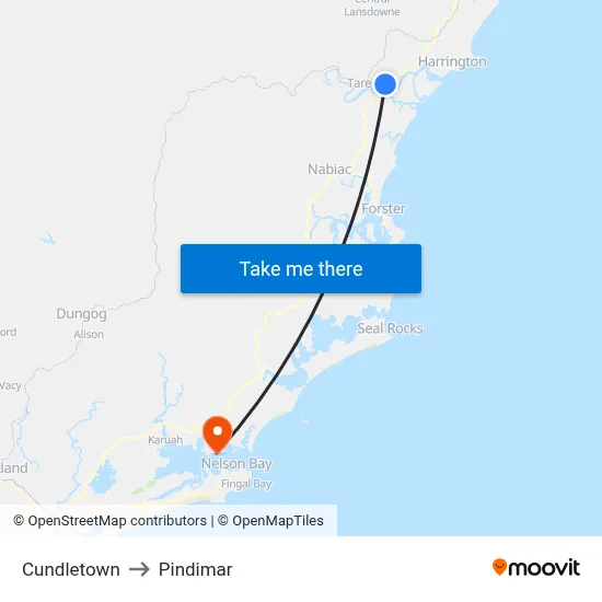 Cundletown to Pindimar map