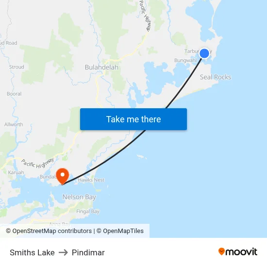Smiths Lake to Pindimar map