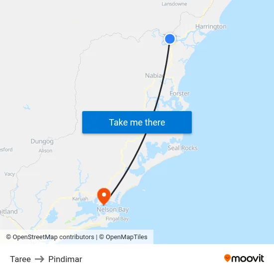 Taree to Pindimar map