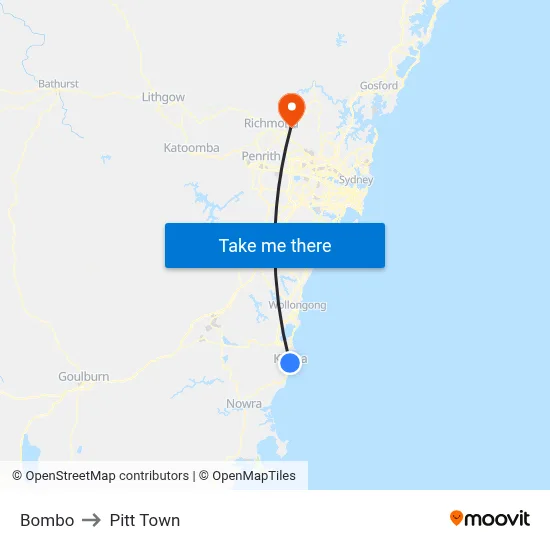 Bombo to Pitt Town map