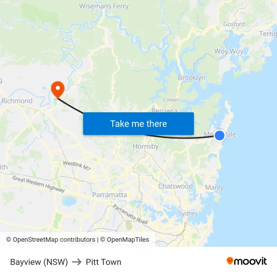 Bayview (NSW) to Pitt Town map