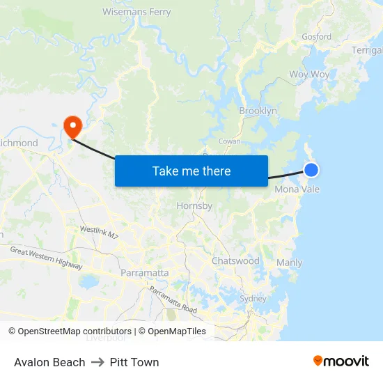 Avalon Beach to Pitt Town map