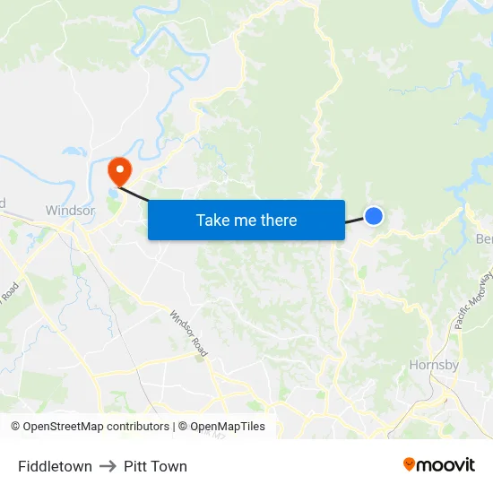 Fiddletown to Pitt Town map