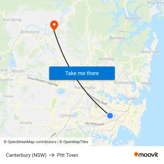 Canterbury (NSW) to Pitt Town map