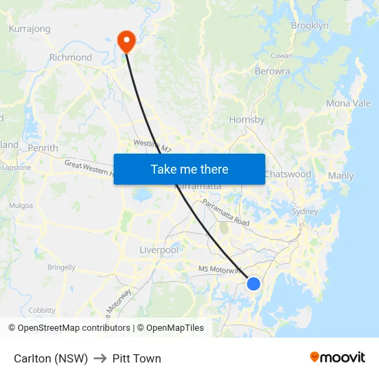 Carlton (NSW) to Pitt Town map