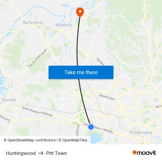 Huntingwood to Pitt Town map