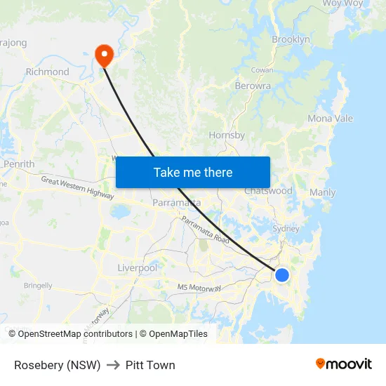 Rosebery (NSW) to Pitt Town map