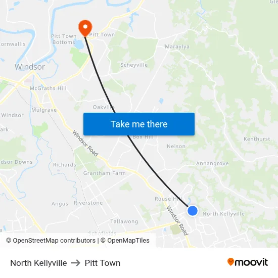 North Kellyville to Pitt Town map