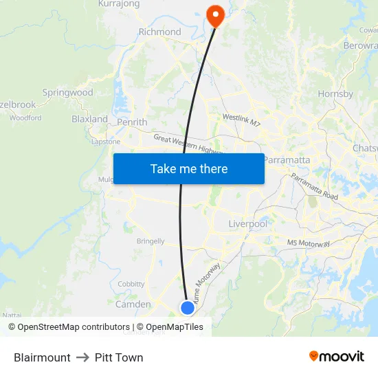 Blairmount to Pitt Town map