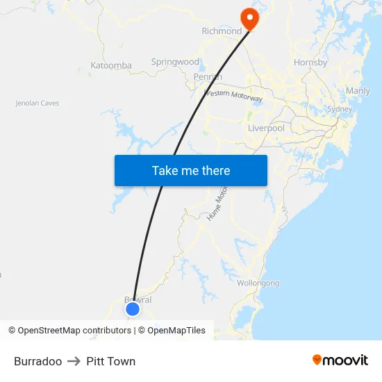 Burradoo to Pitt Town map