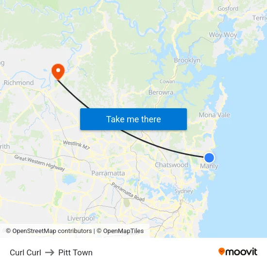 Curl Curl to Pitt Town map