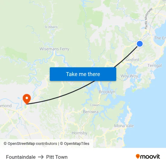 Fountaindale to Pitt Town map