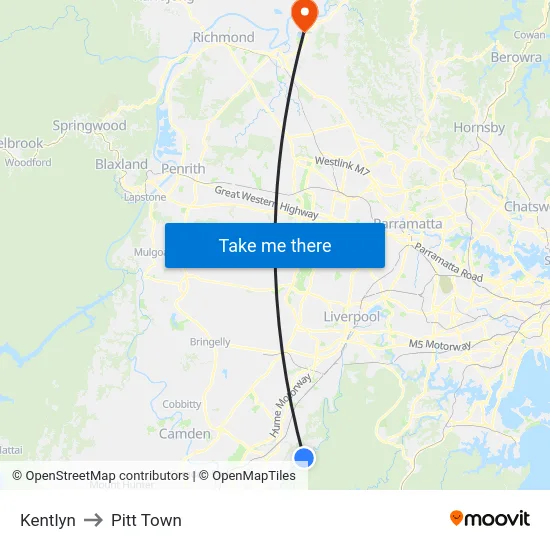 Kentlyn to Pitt Town map