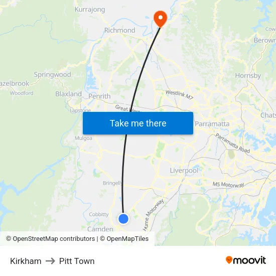 Kirkham to Pitt Town map