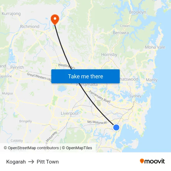 Kogarah to Pitt Town map