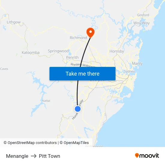 Menangle to Pitt Town map