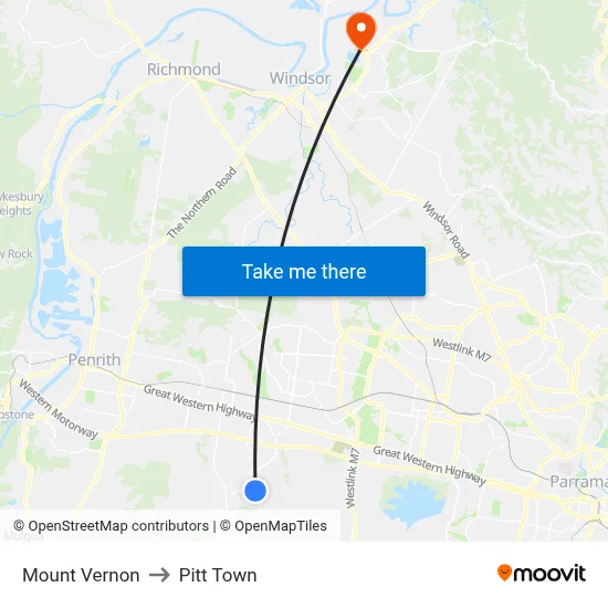 Mount Vernon to Pitt Town map
