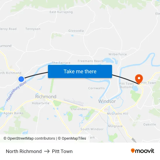 North Richmond to Pitt Town map