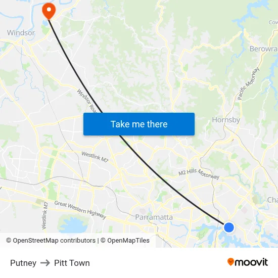 Putney to Pitt Town map