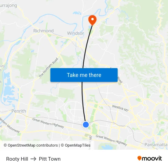 Rooty Hill to Pitt Town map