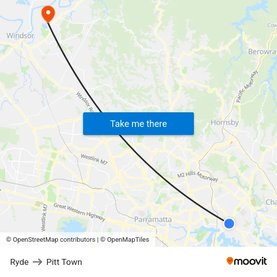 Ryde to Pitt Town map