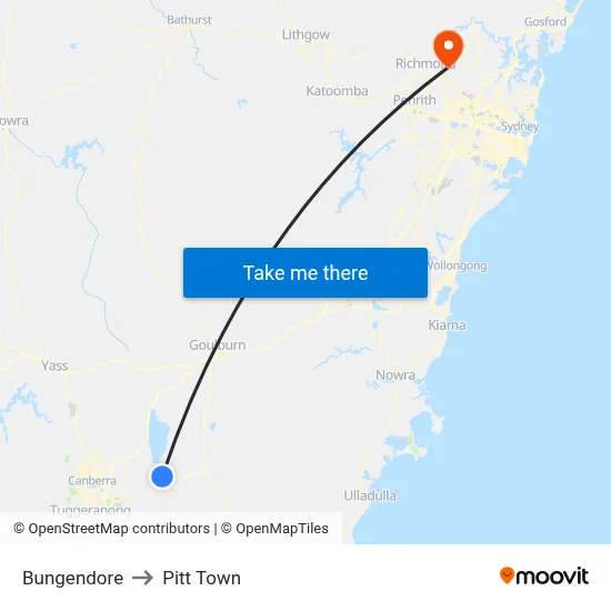 Bungendore to Pitt Town map