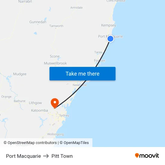 Port Macquarie to Pitt Town map