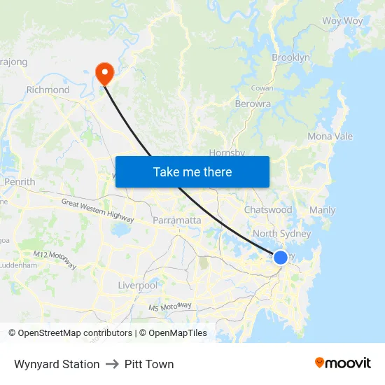 Wynyard Station to Pitt Town map