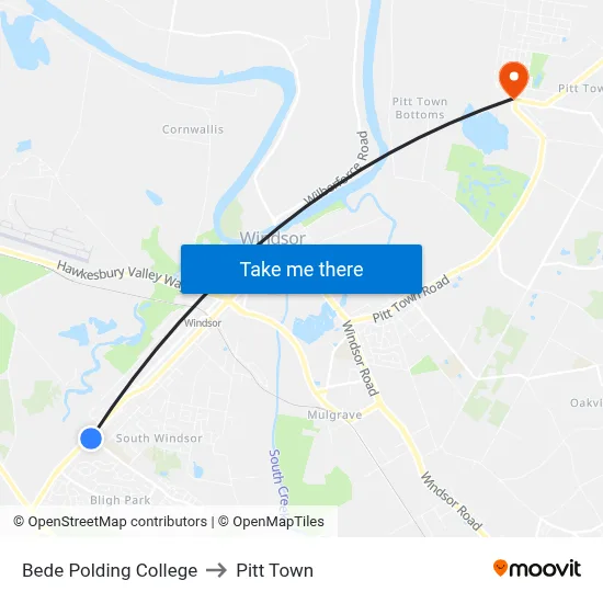 Bede Polding College to Pitt Town map