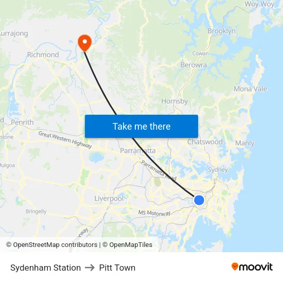 Sydenham Station to Pitt Town map