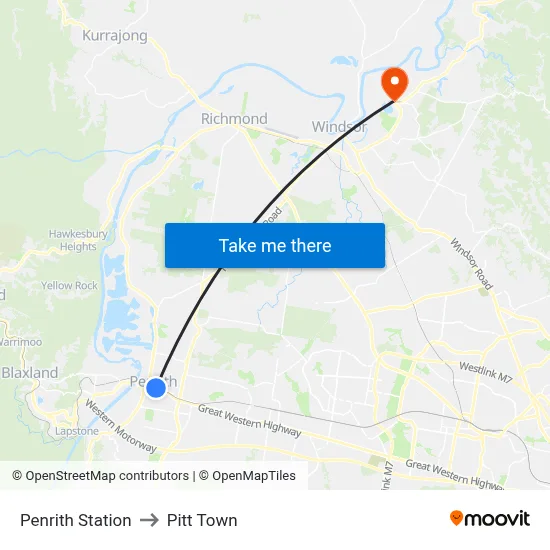Penrith Station to Pitt Town map