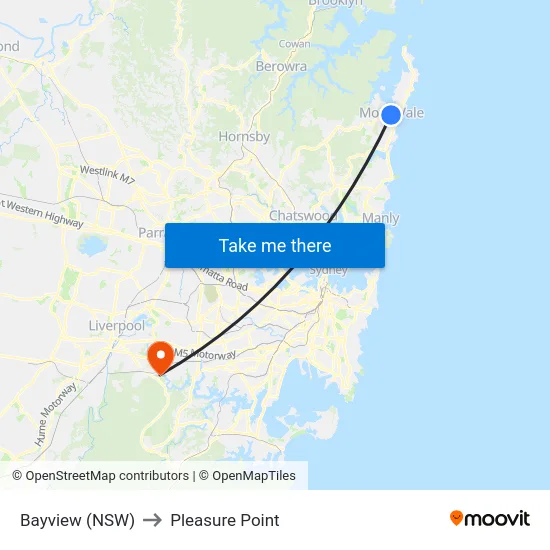 Bayview (NSW) to Pleasure Point map