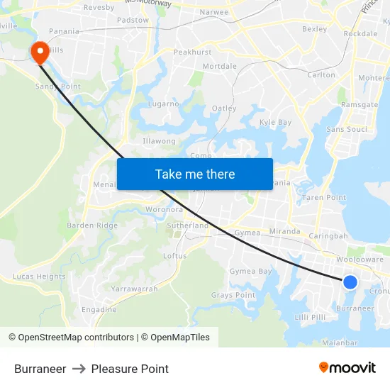 Burraneer to Pleasure Point map