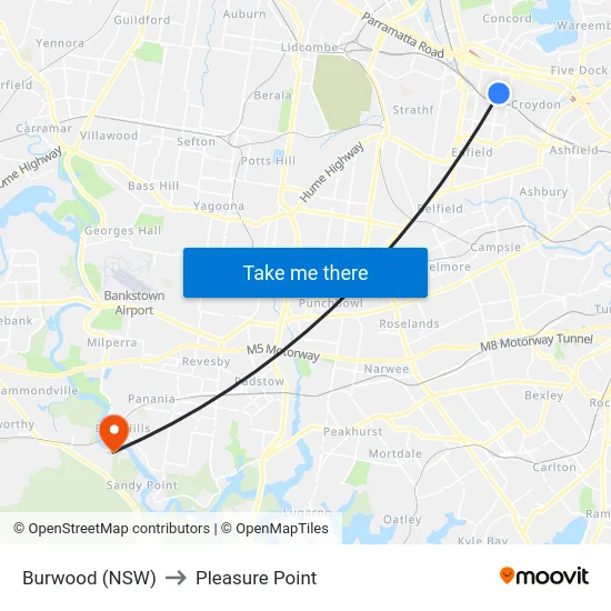 Burwood (NSW) to Pleasure Point map